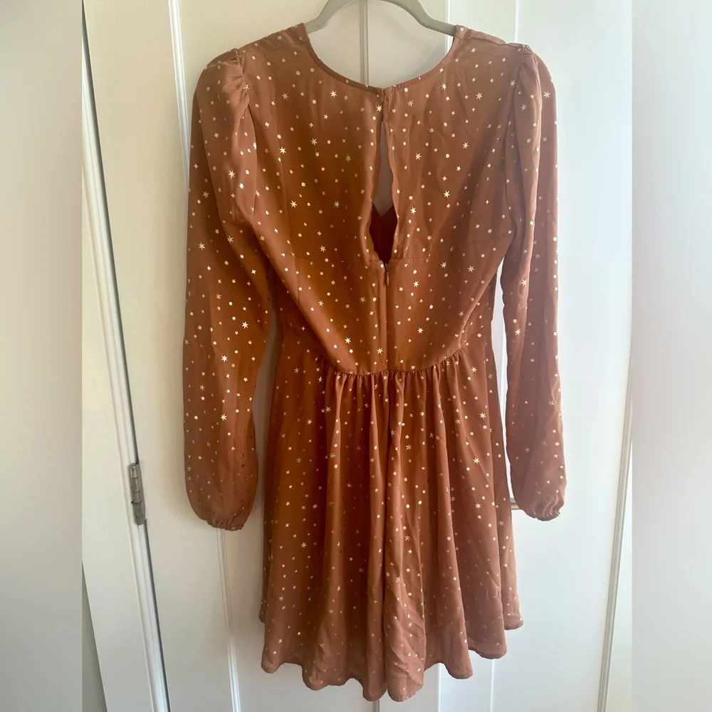 BCBGeneration Flowy Pink Fit and Flare Dress with Bishop Sleeves - Picture 3 of 7